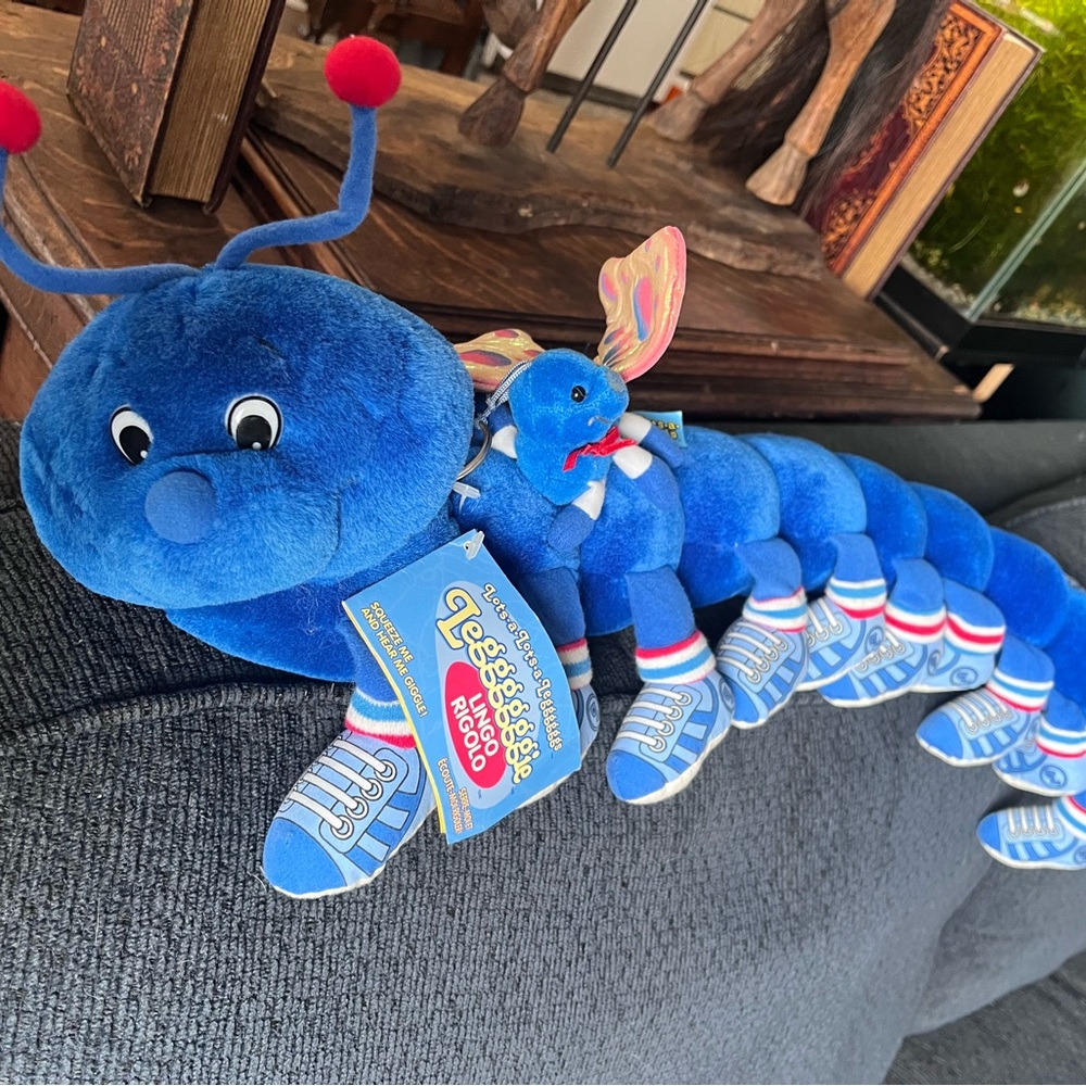 Vibrant Blue Plush Caterpillar with Antennae